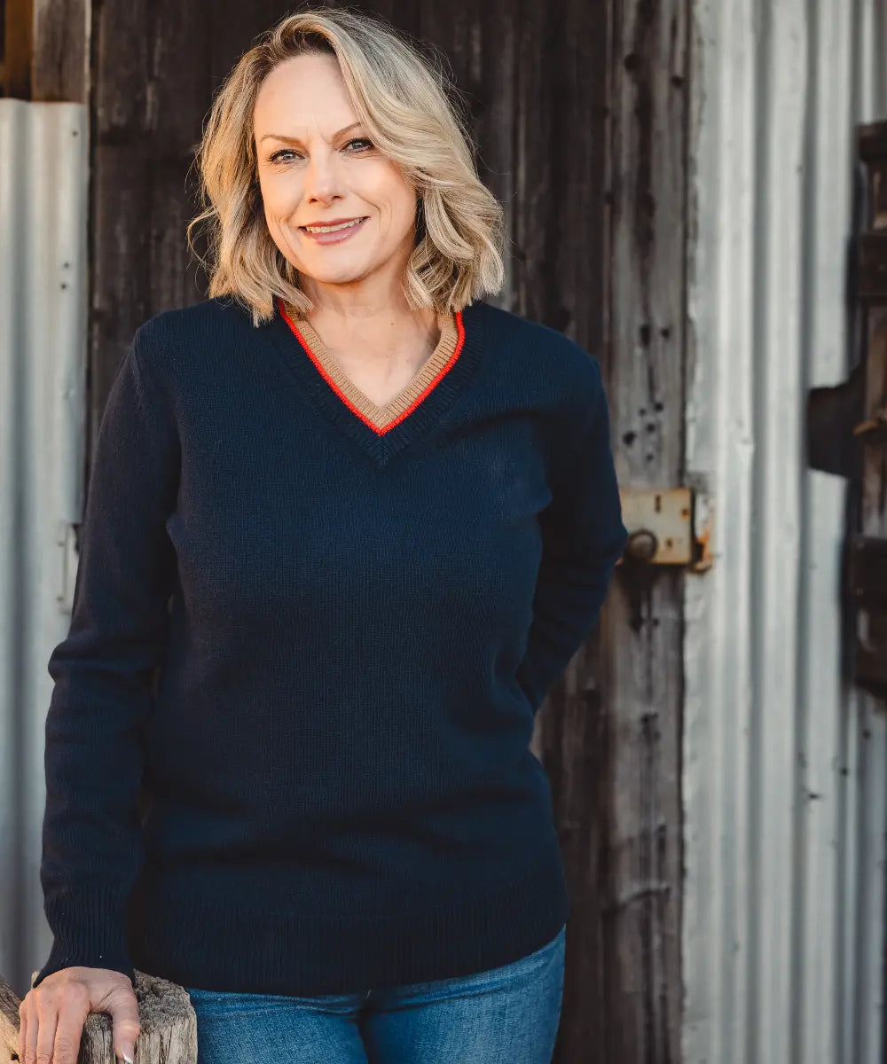 Equestrian V Neck - Deep Water