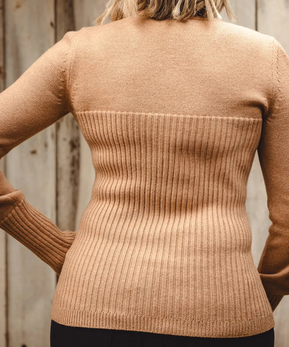 Rib V Neck - Sandstone