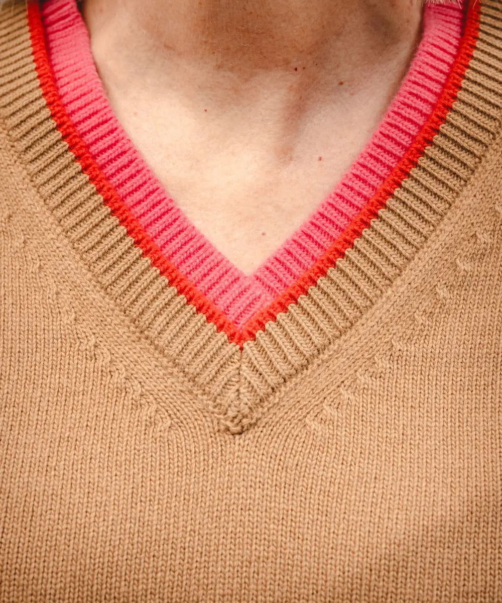 Equestrian V Neck - Sandstone