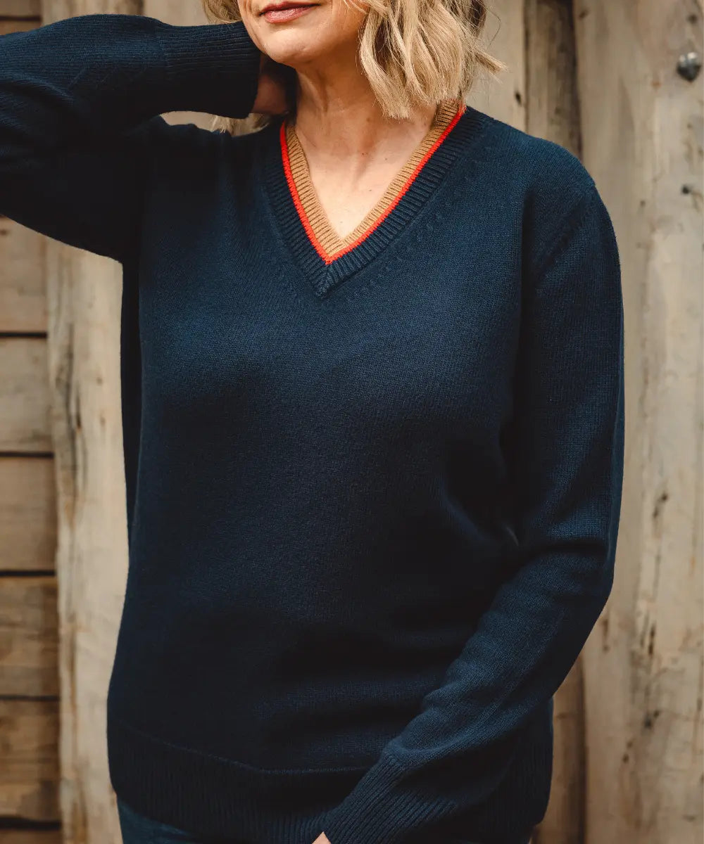 Equestrian V Neck - Deep Water