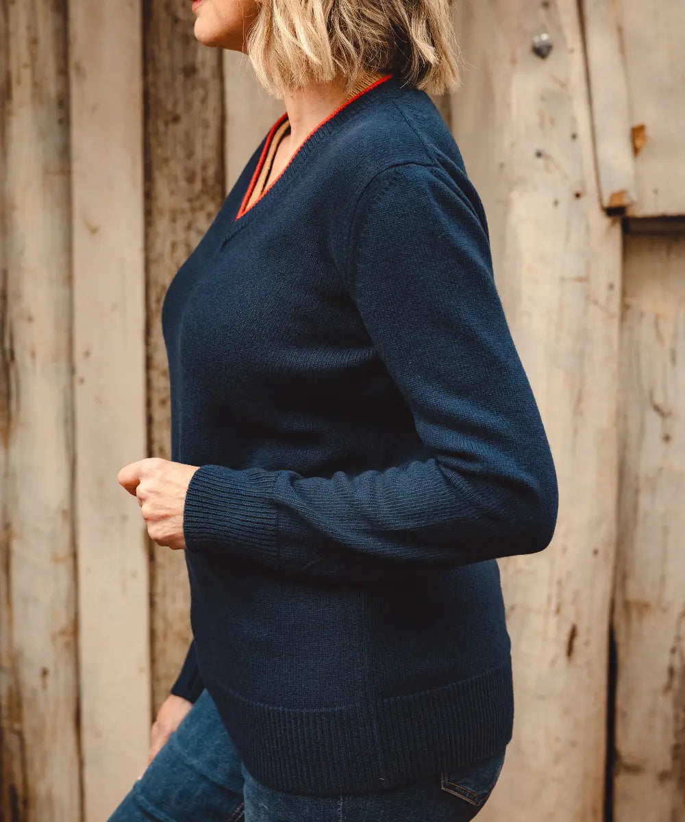 Equestrian V Neck - Deep Water