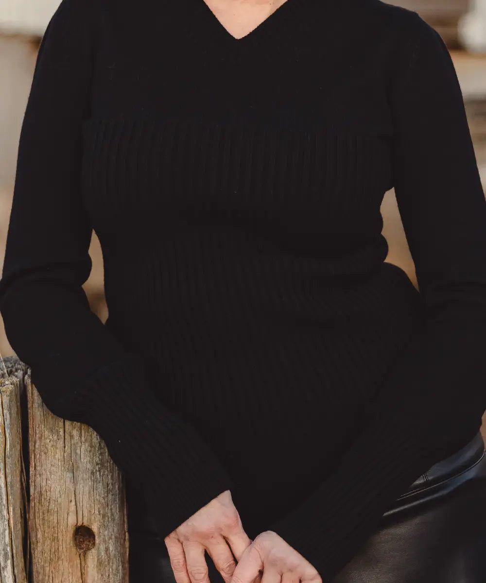 Rib V Neck - Ironbark